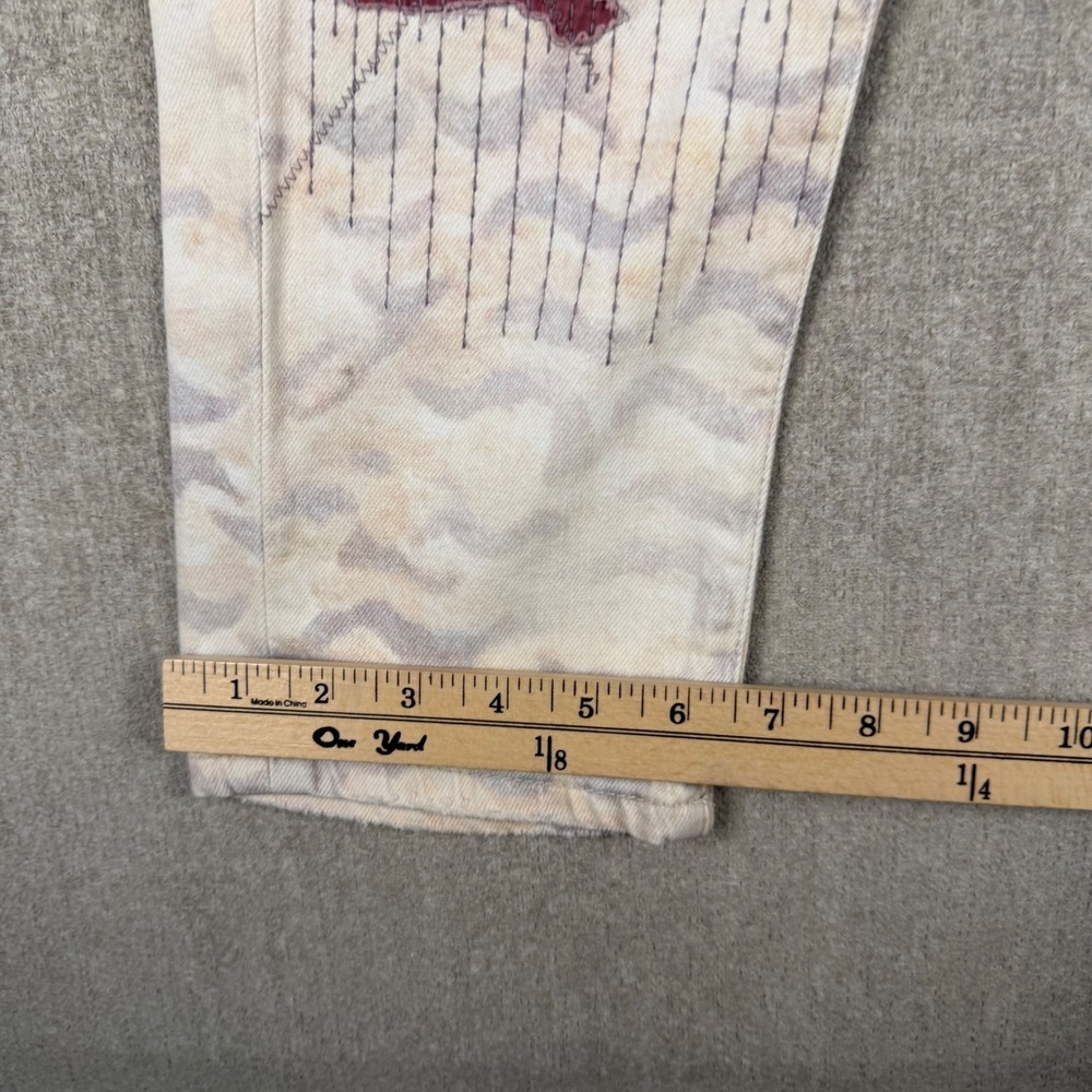 Pilcro Slim Boyfriend Jeans Womens 27 Tan Cream Patchwork Embroidered Abstract - Picture 7 of 10